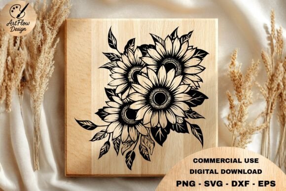 Download Sunflower Bouquet Engraving SVG - Bouquet Collection