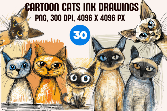Download Cartoon Cats Ink Drawings - Drawing Collection