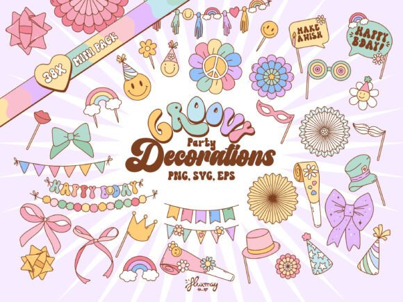 Download Groovy Retro Party Decoration Design Set - Decoration Collection
