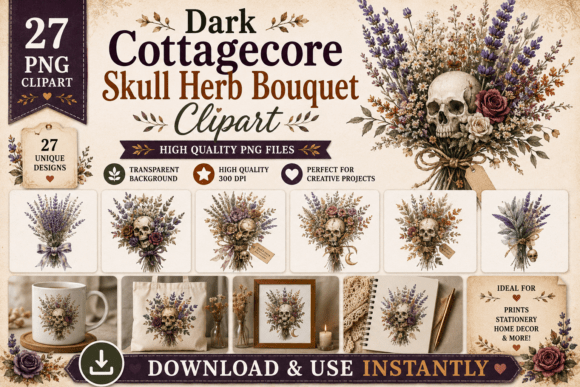Download Dark Cottagecore Skull Herb Bouquet - Bouquet Collection
