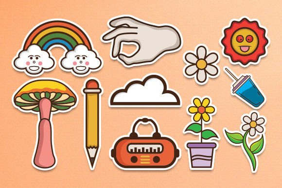 Download 90's Retro Groovy Element Clipart Set - Element Collection